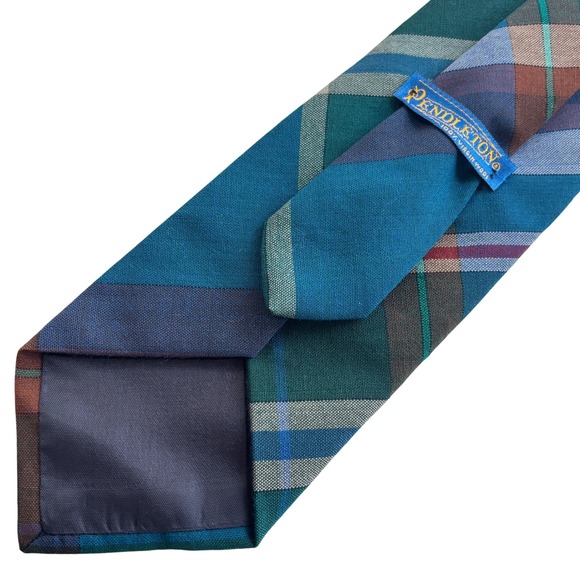 Pendleton 100% Virgin Wool Plaid Tie Green Blue Burgundy Classic Mens 55"+ USA - Picture 4 of 9